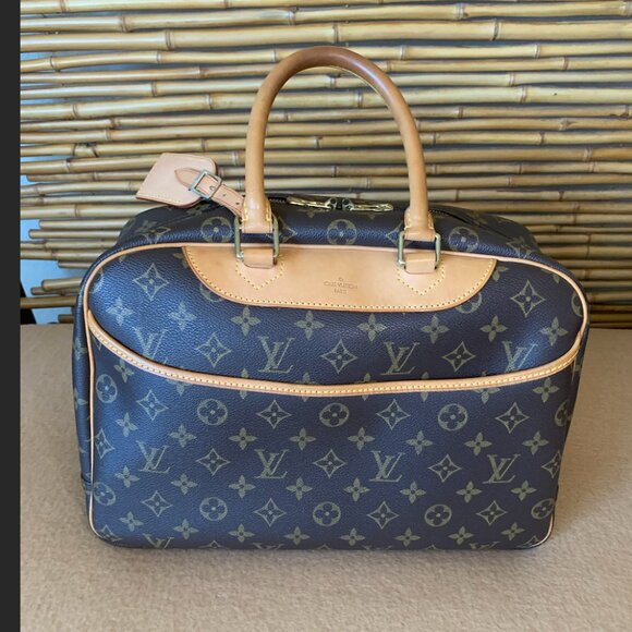 Louis Vuitton LV Logo Deauville HandBag Monogram Leather Brown Tote Purse EUC - Picture 2 of 15